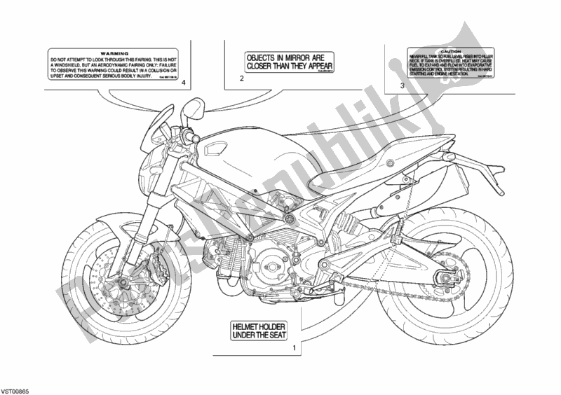 Todas as partes de Rótulos De Avisos do Ducati Monster 696 USA 2010